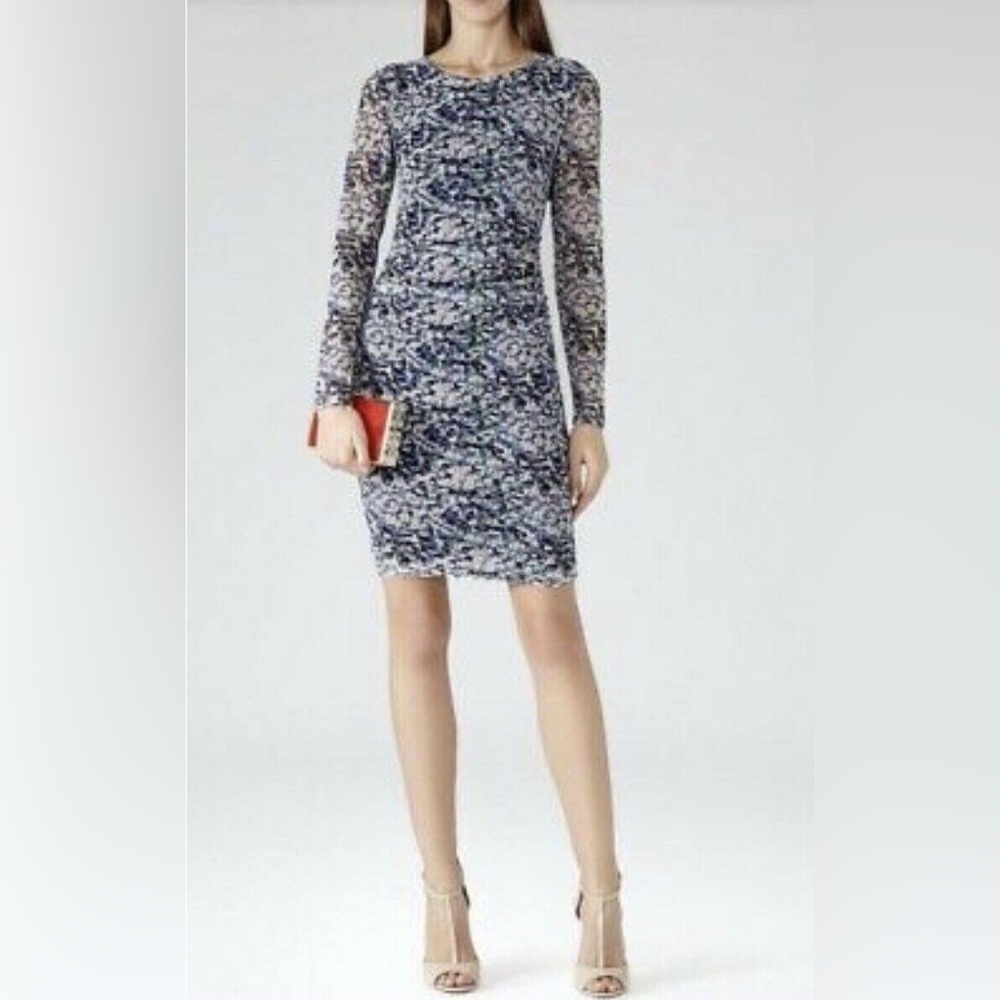 REISS Mesh Fox Printed Lace Crochet Bodycon Dress